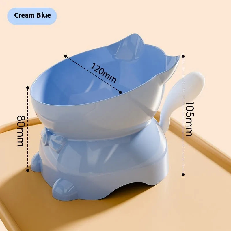 Stainless steel oblique cat bowl in blue colour with anti-fall design.