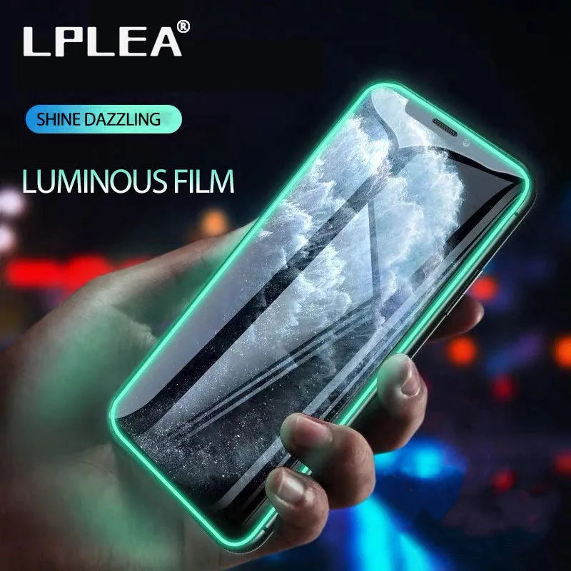 Luminous full cover tempered glass screen protector glowing in the dark for iPhone