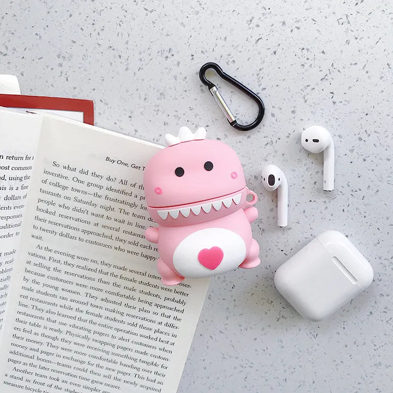 Green silicone case for AirPods 1/2 with a cartoon animal design on a white background.