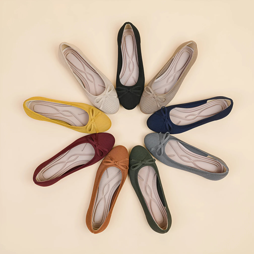 Women's round toe shallow mouth flat pumps in butterfly colours with fabric upper and flat heel