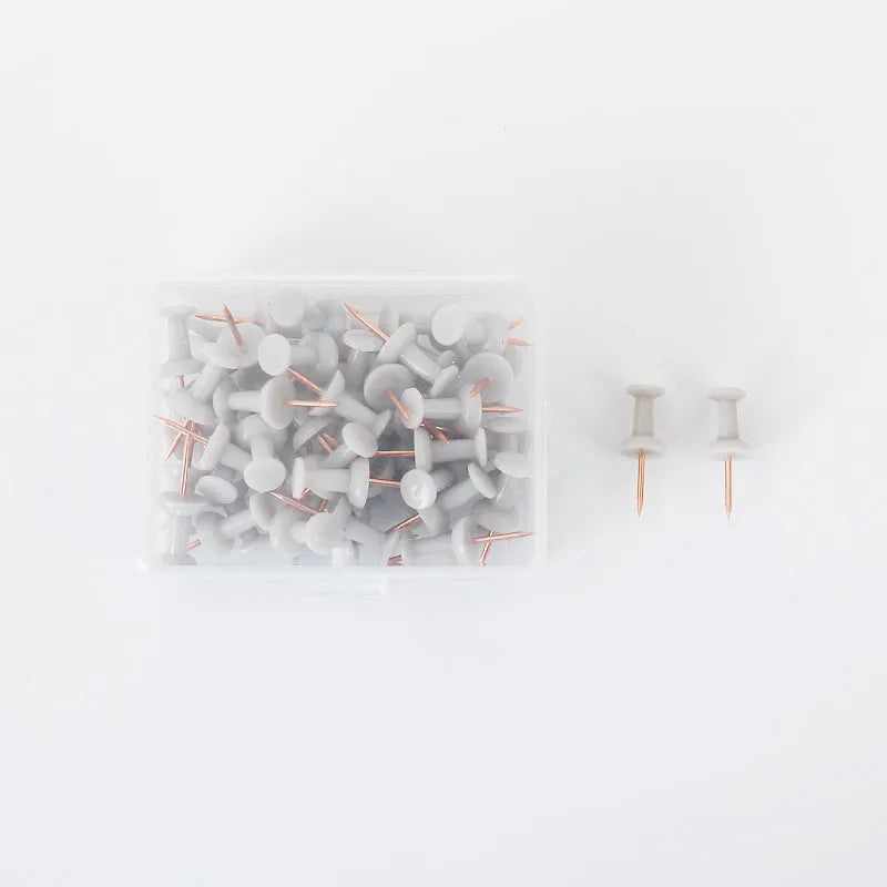 Set of 50 Morandi colour push pins in green and grey with star and button designs
