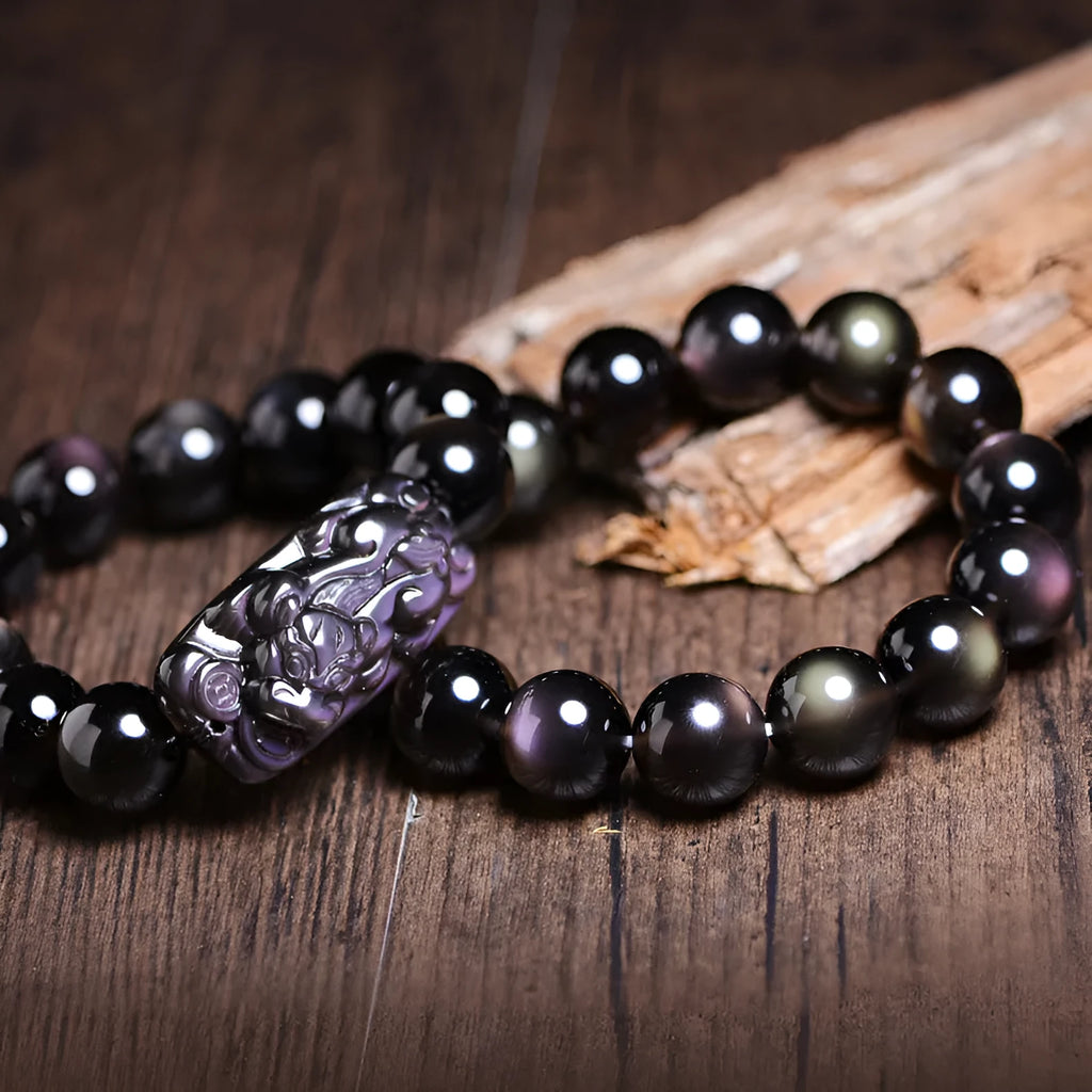 Polished crystal Pi Xiu bracelet with geometric beads in ice stone colour options