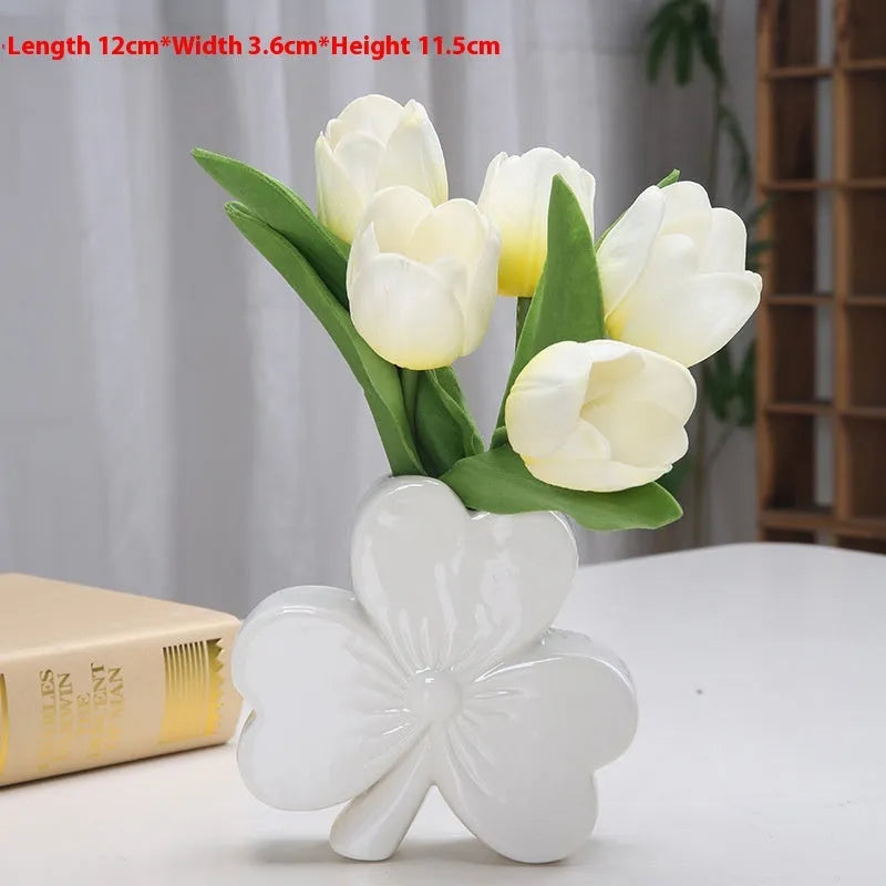 European style white porcelain ceramic desktop vase in light green colour