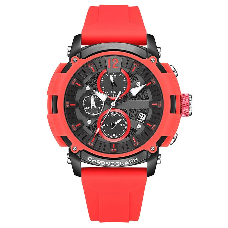 Men's black waterproof watch with luminous display and calendar on a 24mm wide band