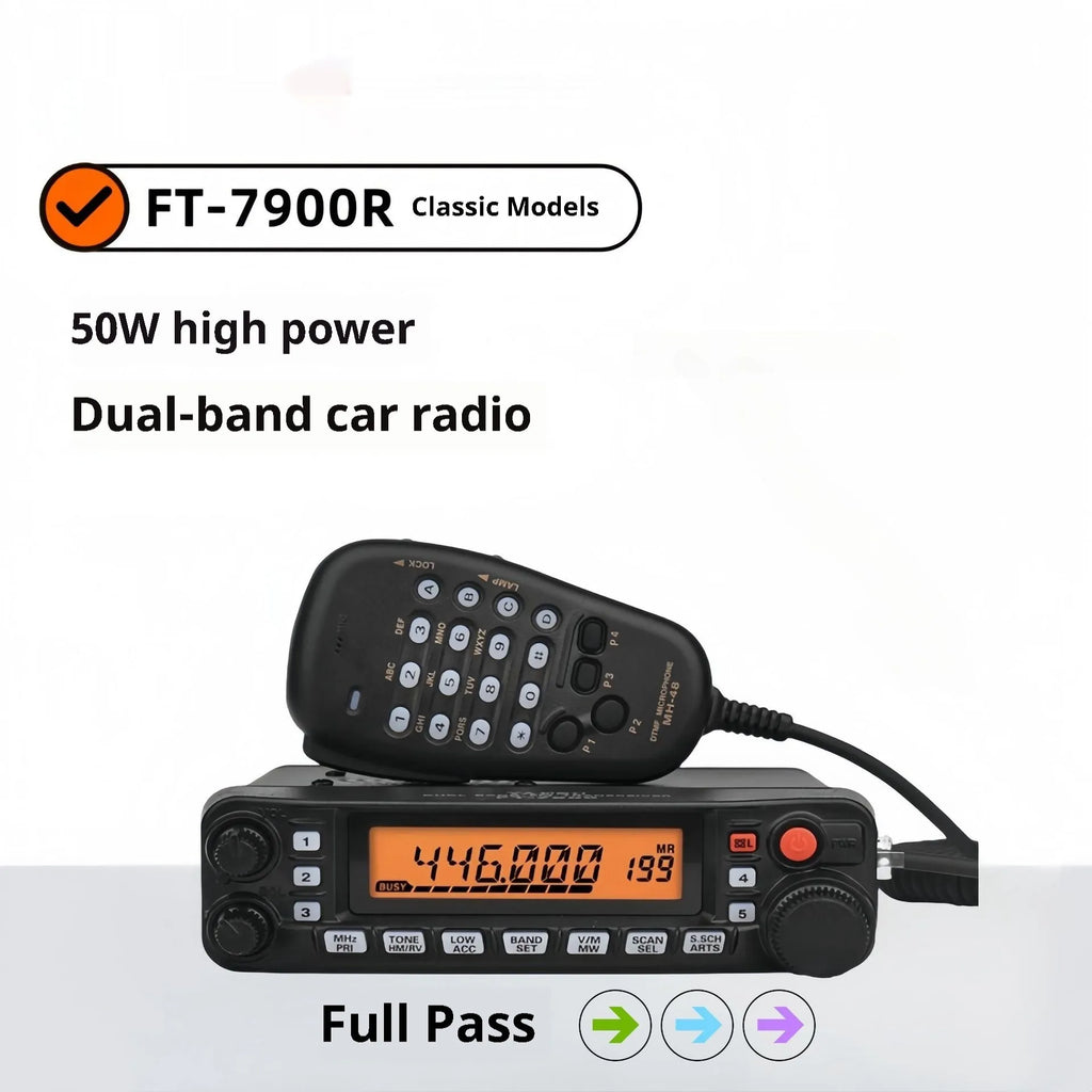 High-power car radio interphone unit with antenna and universal clamp mounting hardware for self-driving tours.