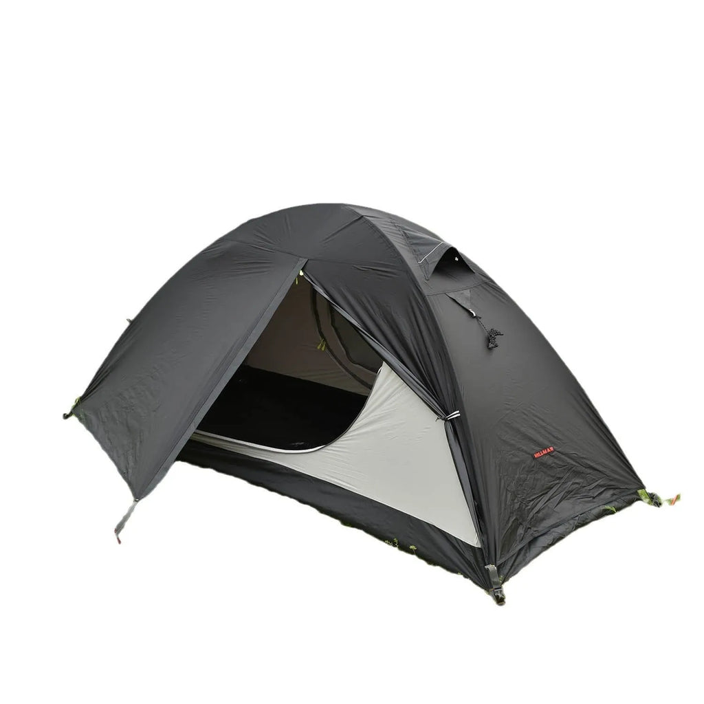 Lightweight single-person hiking tent with aluminium poles in red colour option showing double-layer construction