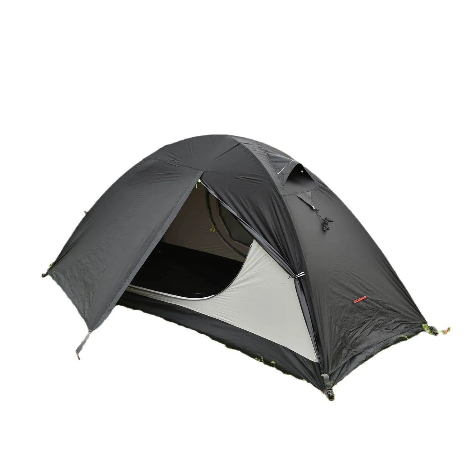 Lightweight single-person hiking tent with aluminium poles in red colour option showing double-layer construction
