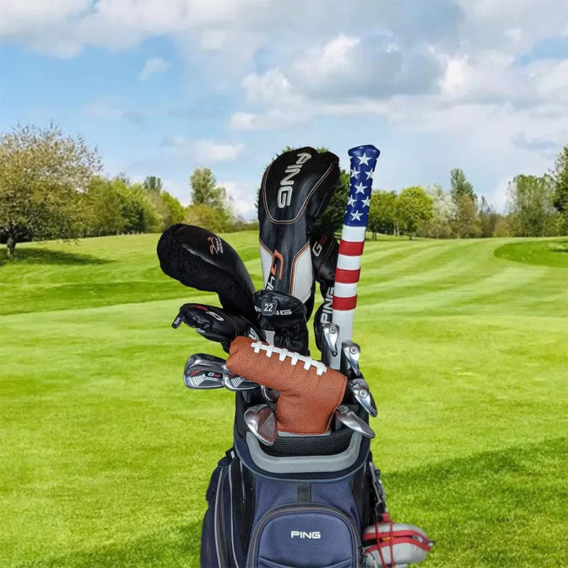Black PU leather golf club head cover and push rod protective case