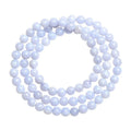 Blue agate bracelet with natural striped pattern and scattered bead design featuring Ruyi elements