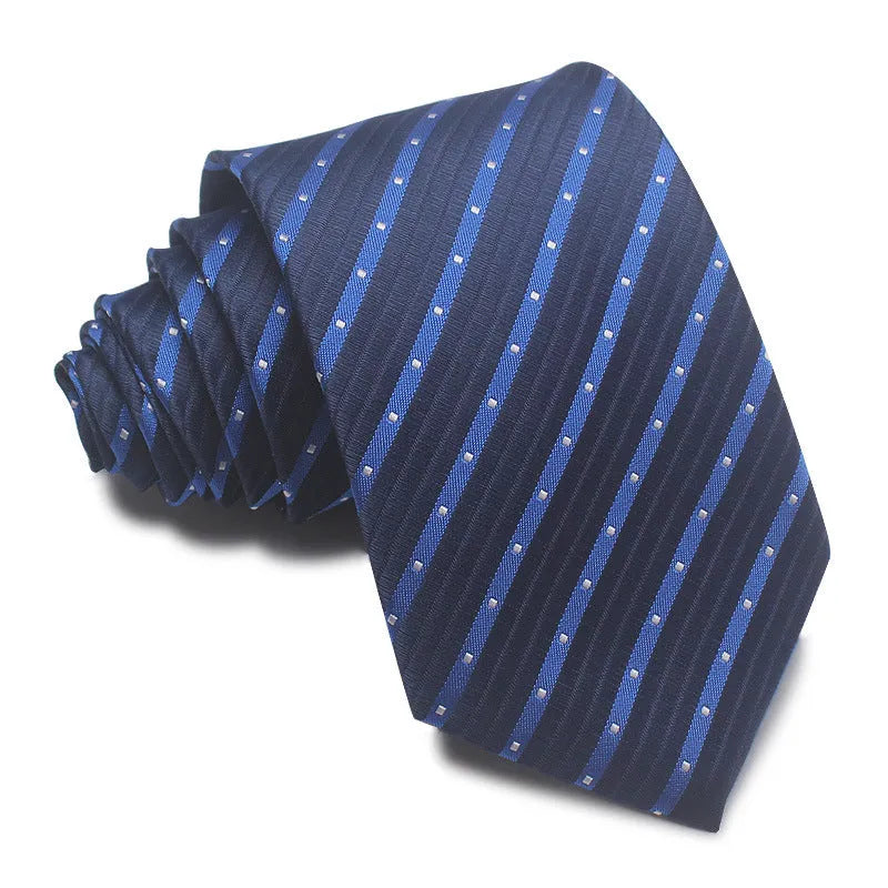 Men's 8cm polyester jacquard striped business tie in red black and blue formal arrow type