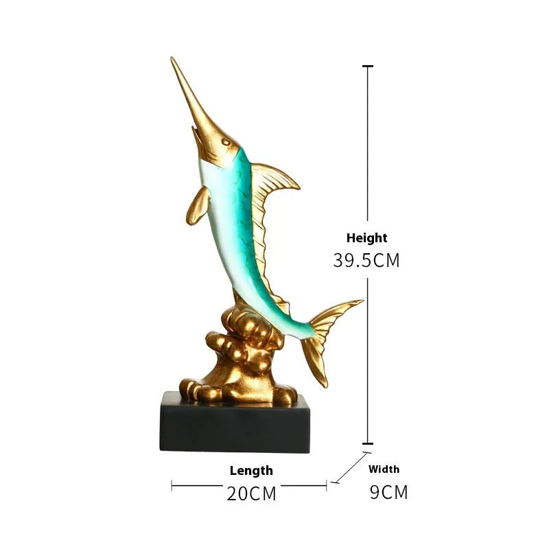 European swordfish decorative ornament made of resin in a choice of four colours.
