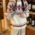 Retro striped pullover knitted top with loose fit and long sleeves