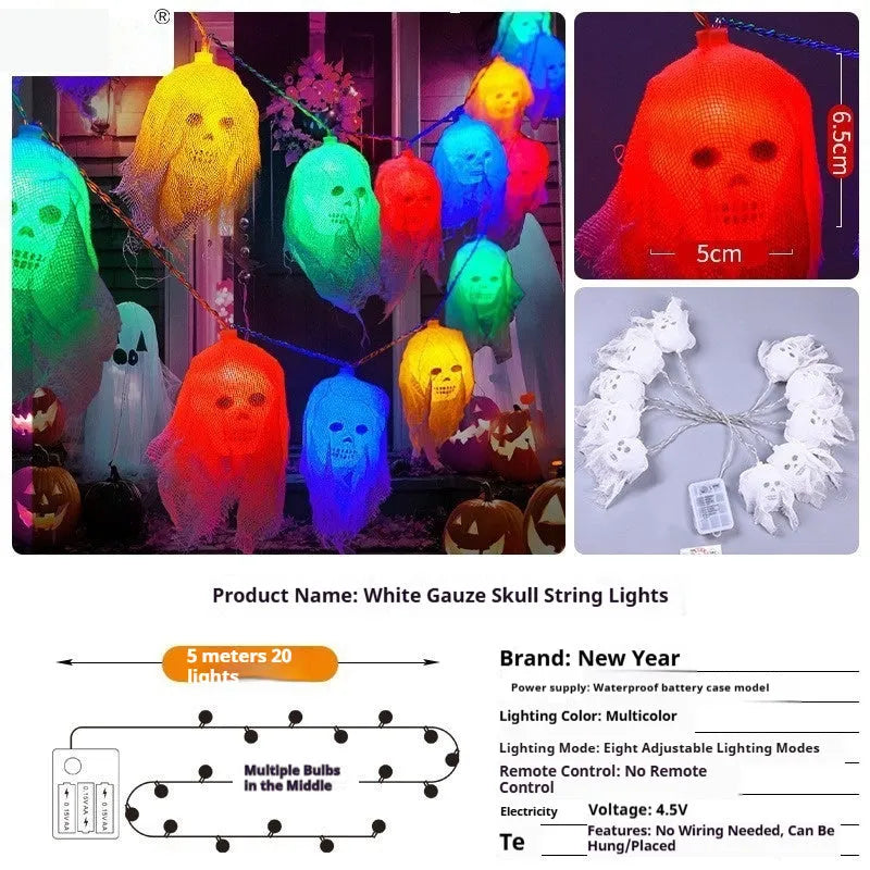 Halloween coloured LED string lights with battery box in 1.5m or 2.5m lengths on an indoor wall.