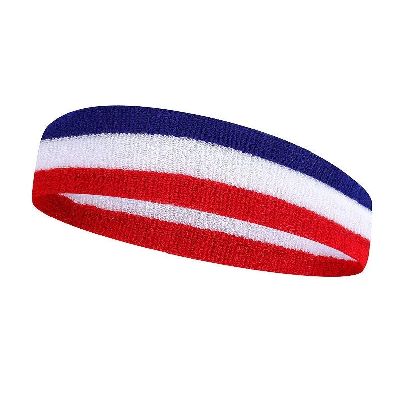 Three-colour sports headband for adult running and basketball activities measuring 5.5cm by 20cm