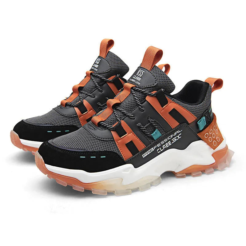 Men's daddy shoes black blue colour with microfiber leather and flying fabric upper thick sole mid heel 3-5cm round toe