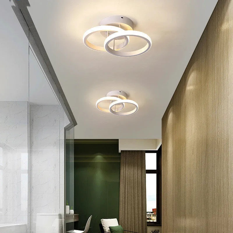 Commercial corridor lighting fixture with round lampshade in black double semicircle or white double circle styles