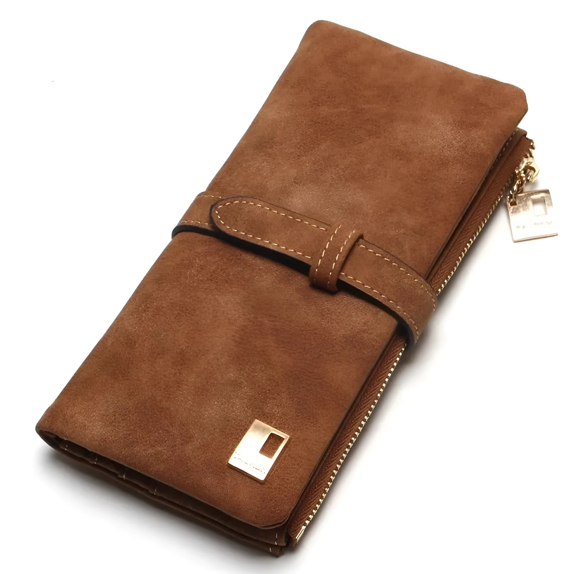 Korean retro matte Pu leather women's vertical long wallet with zip closure showing multiple card slots