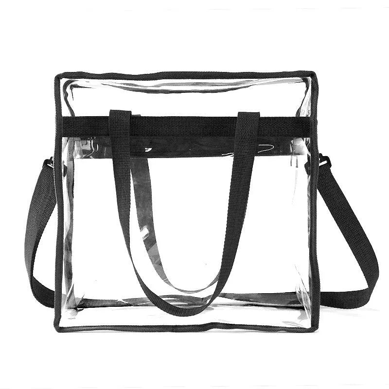 Women's PVC messenger bag with transparent front compartment and crossbody strap in a selection of colours.