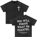 Men's cotton pullover t-shirt with retro washed Bible verse letter print in black