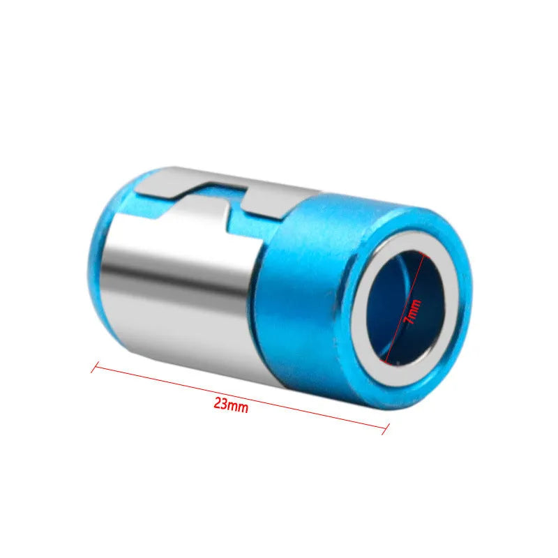 Light blue slotted screwdriver bit with magnetic ring for metric screws