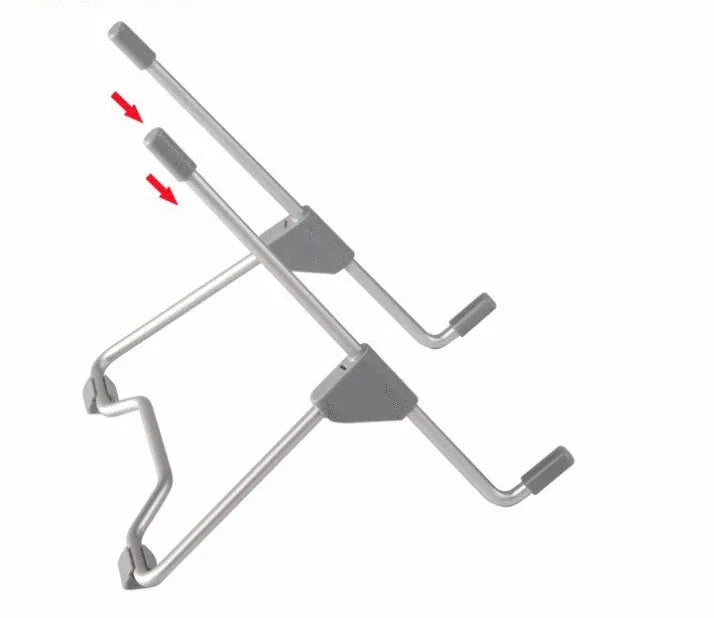 Grey aluminium mobile phone stand with adjustable height and anti-slip plastic grips