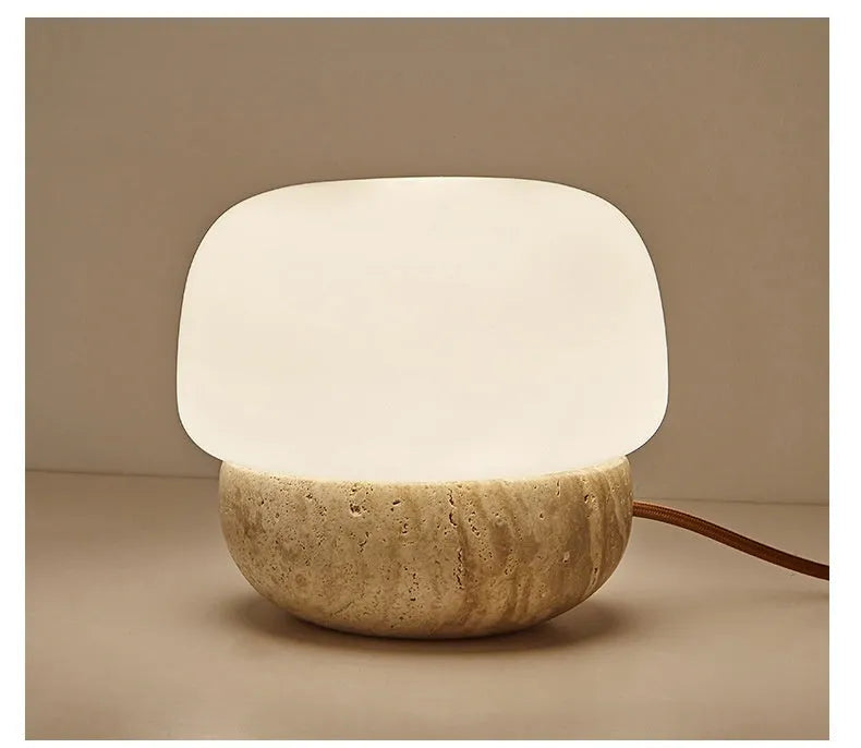 Cream coloured retro bedside lamp with button switch, 18x17cm size
