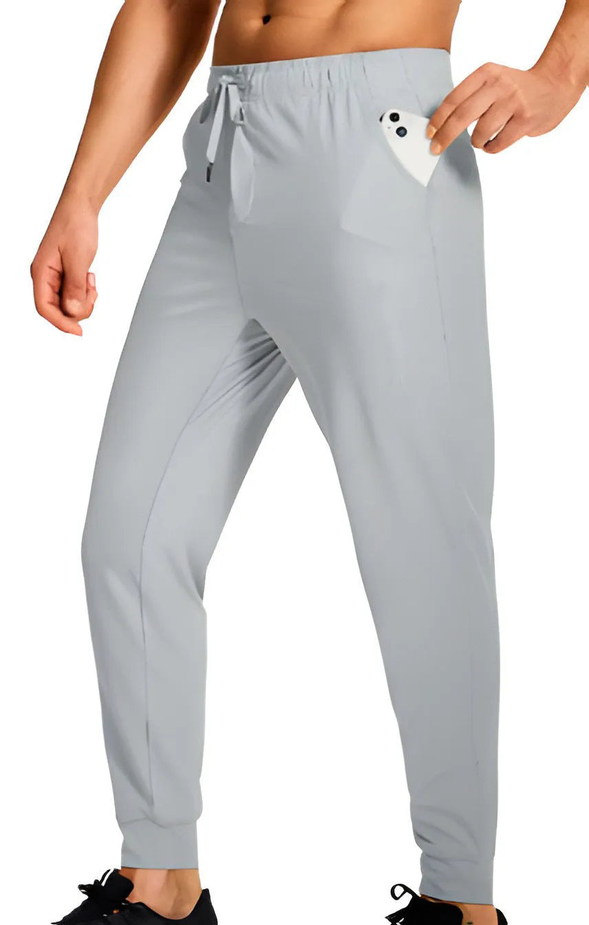 Men's loose fit polyester casual trousers in solid colour with size range from XS to 4XL