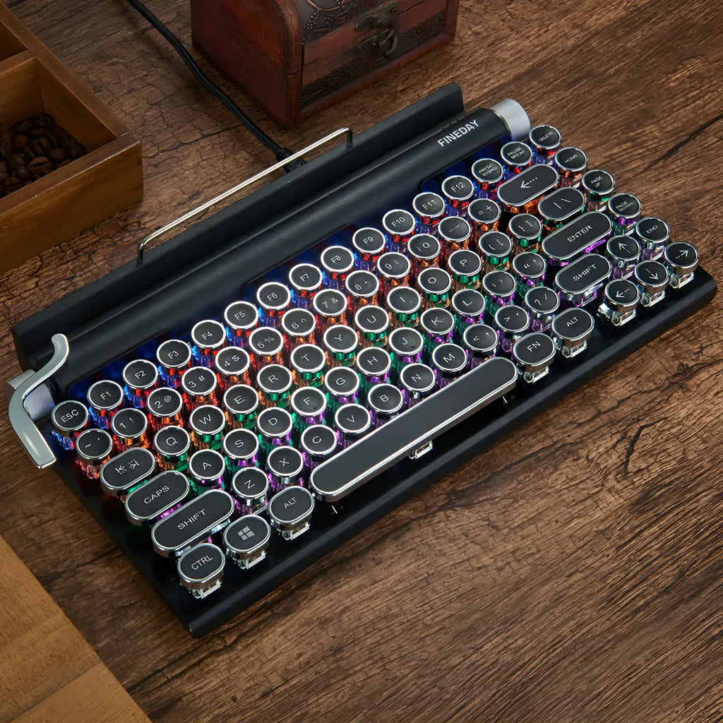 Black retro typewriter style mechanical keyboard with backlight