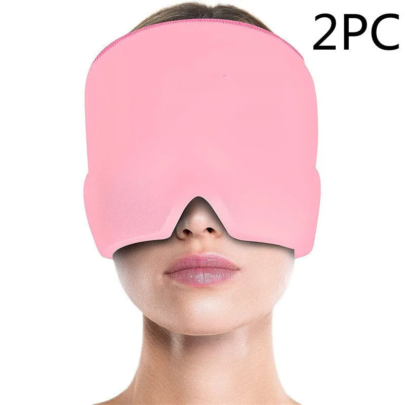 Black reusable gel ice mask for eyes and forehead on a white background