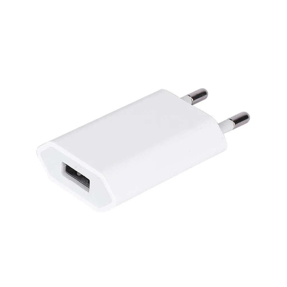 USB travel charger and cable set compatible with iPhone and iPad models showing multiple cable length options