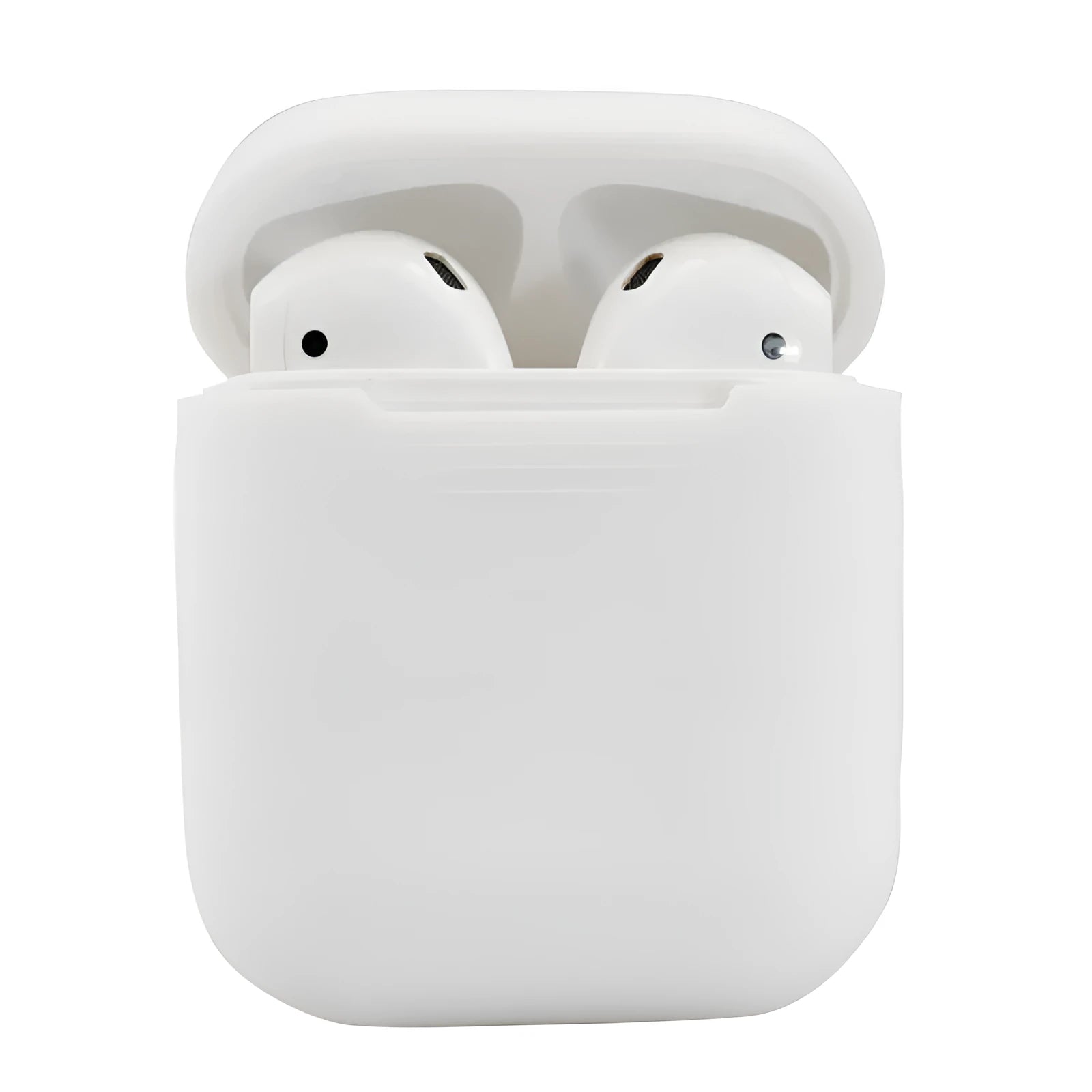 Silicone protective case for AirPods 2nd generation wireless earbuds in various colours showing 56x47x24mm dimensions