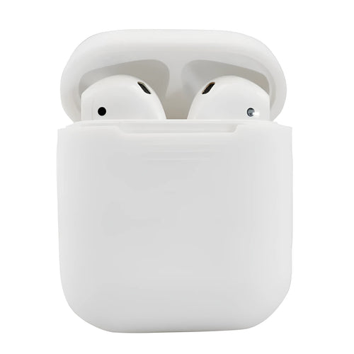 Silicone protective case for AirPods 2nd generation wireless earbuds in various colours showing 56x47x24mm dimensions
