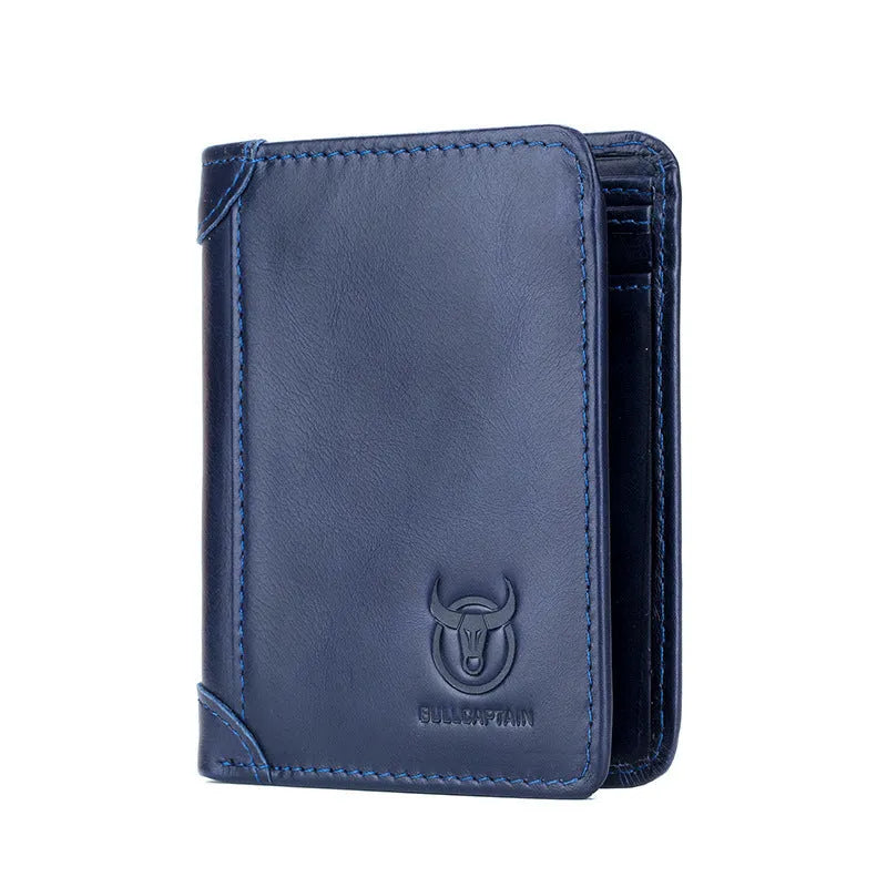 Men's casual leather wallet with fold cover showing multiple internal compartments