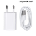 USB travel charger and cable set compatible with iPhone and iPad models showing multiple cable length options