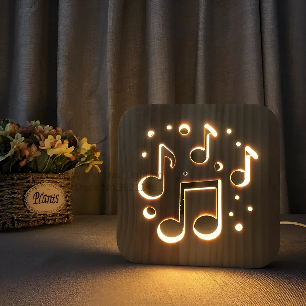 Pine wood USB LED atmosphere light with warm white illumination and 19cm dimensions
