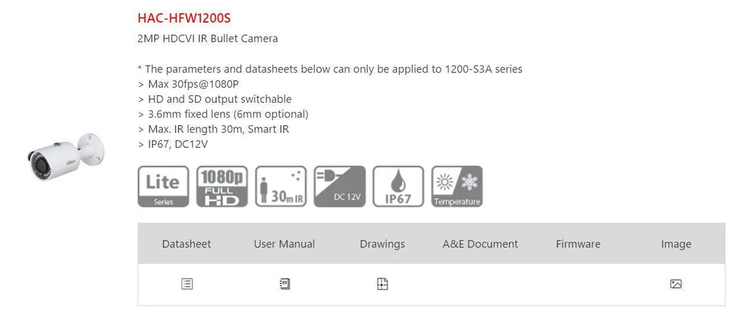 Dahua 1200SP 2MP infrared bullet camera in gun-style semi-metal housing