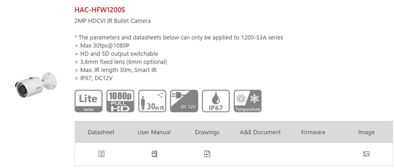 Dahua 1200SP 2MP infrared bullet camera in gun-style semi-metal housing