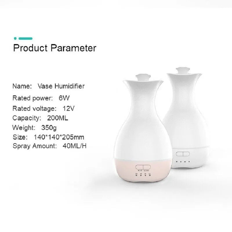 White ultrasonic air humidifier and essential oil diffuser with colourful night light and 200ml water tank
