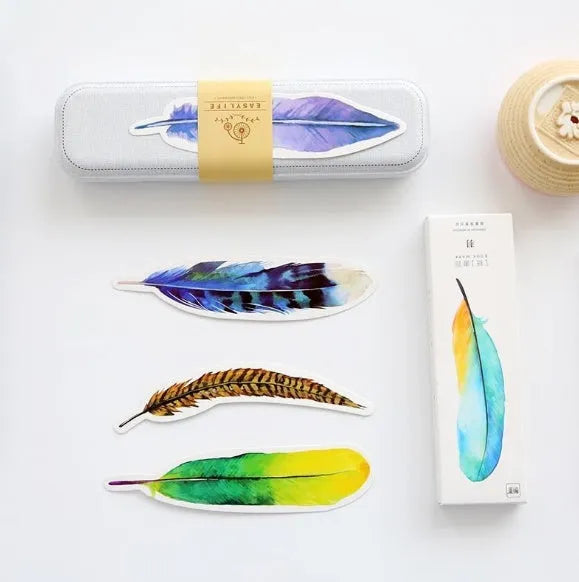 30 piece paper feather bookmark set multicolour design 4.5 x 15.5cm craft paper