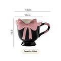 Ceramic heart bow mug in white or black pink with 400ml capacity