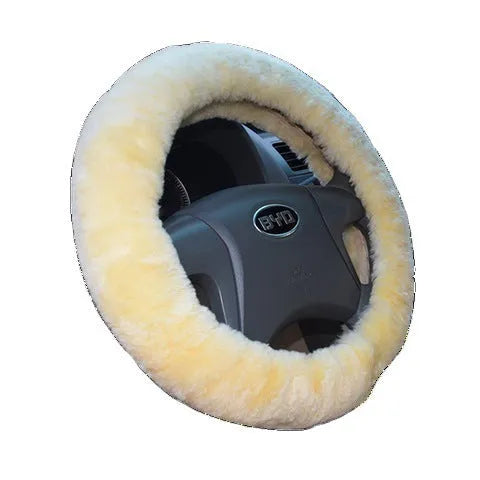 Wool and cashmere blend steering wheel cover and two matching handle covers set for 38cm diameter wheels.