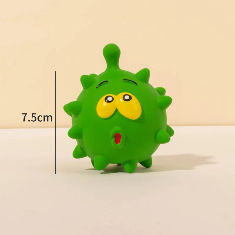 Four coloured squeaky dog balls with cute faces, made from natural latex rubber for safe chewing