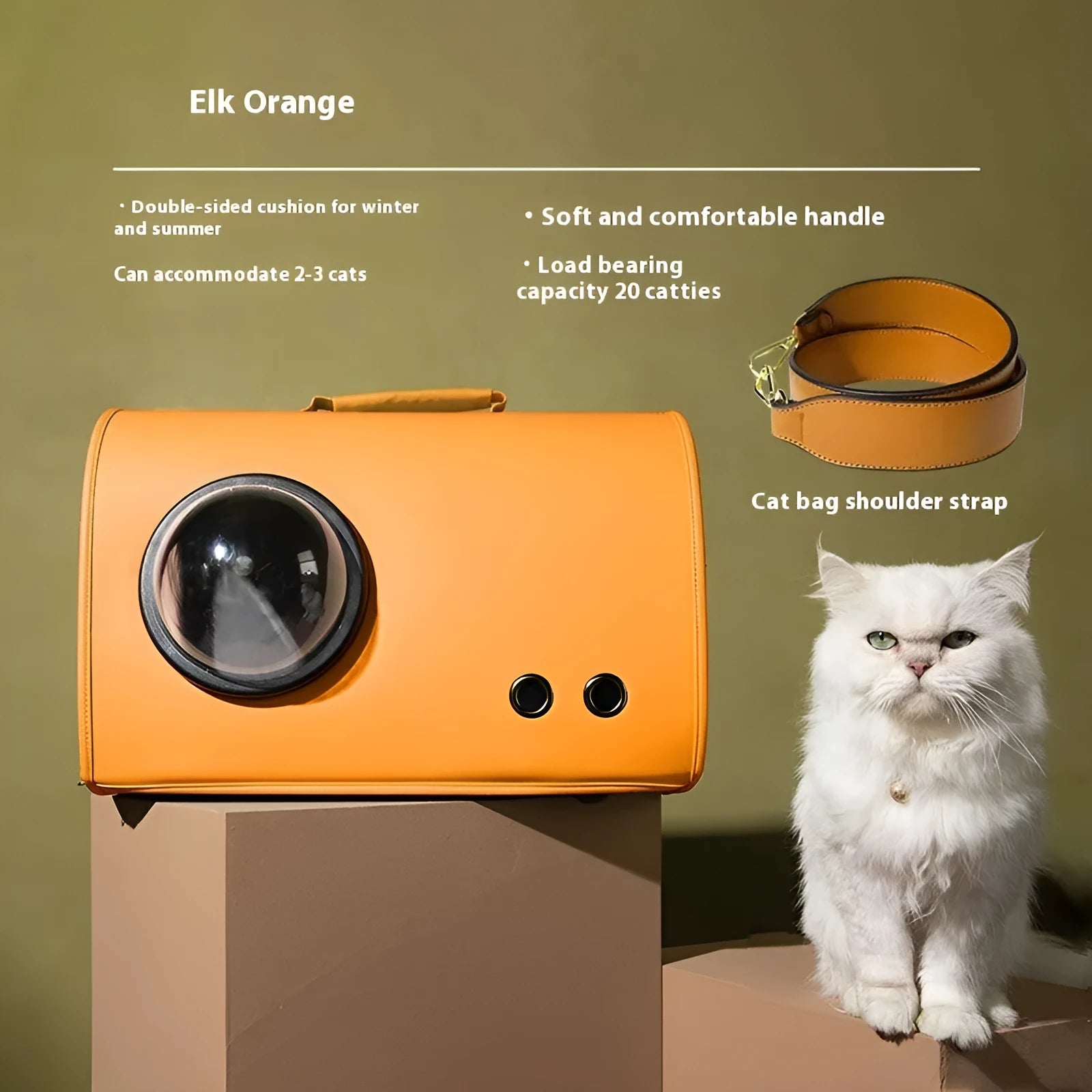 Portable pet carrier bag for cats and small dogs with shoulder strap in Elk Orange colour