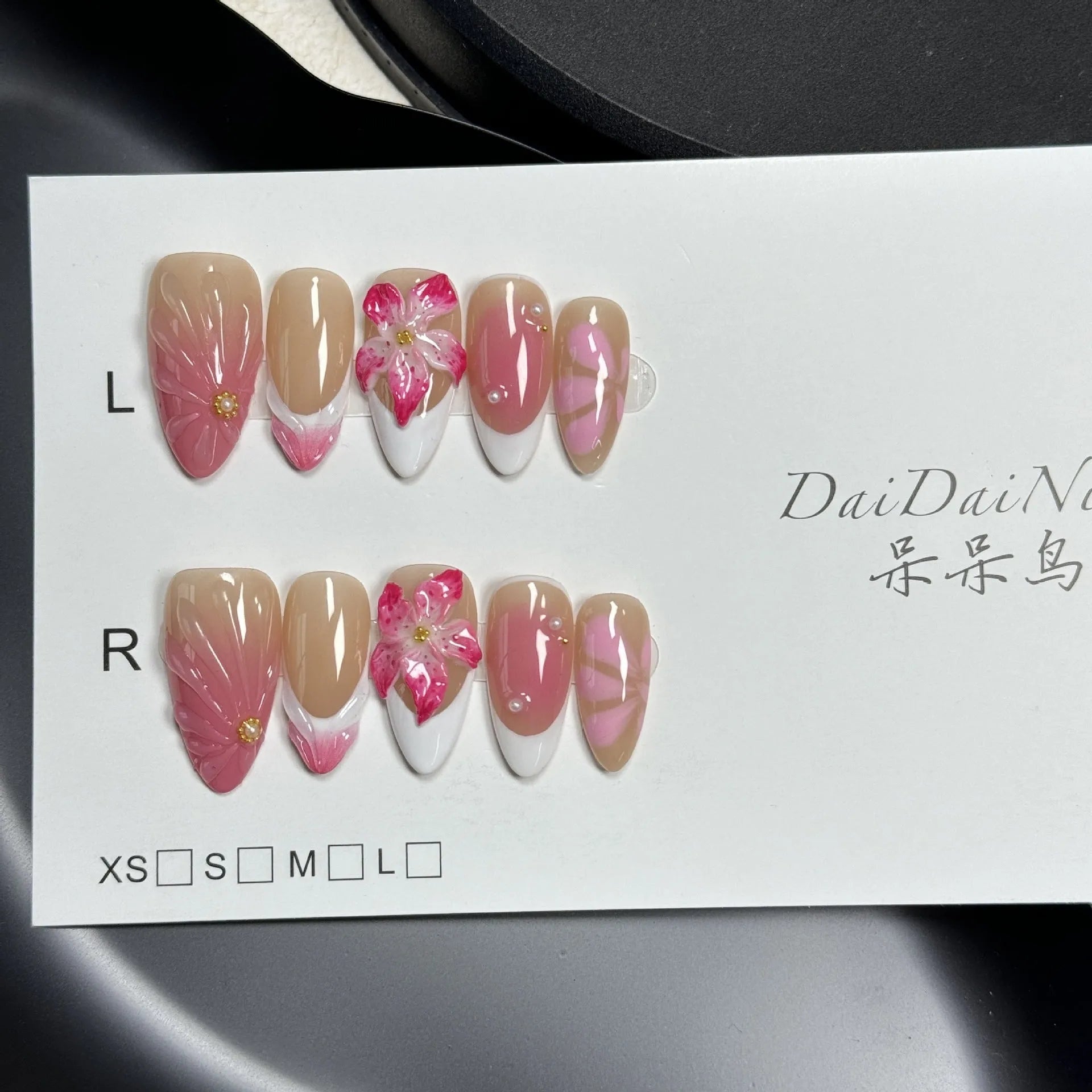 French style lily fluid ice flower manicure artificial nails with three-dimensional floral design