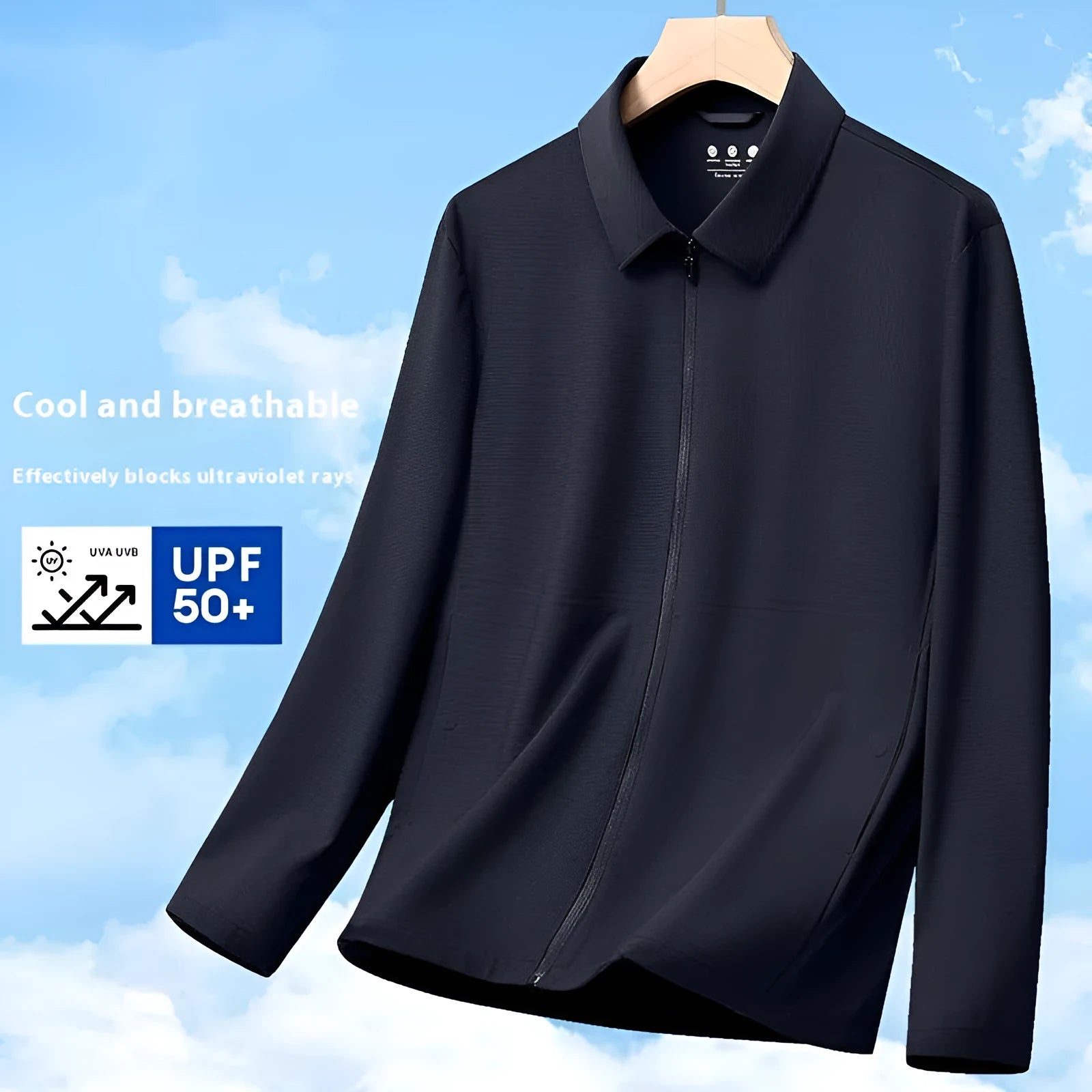 Summer lapel business jacket in ice silk fabric with sun protection in navy blue colour