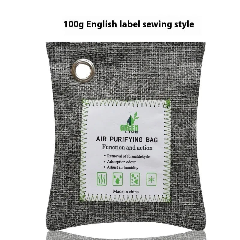 Bamboo charcoal wrapped activated carbon air purification pouches for formaldehyde removal in household settings