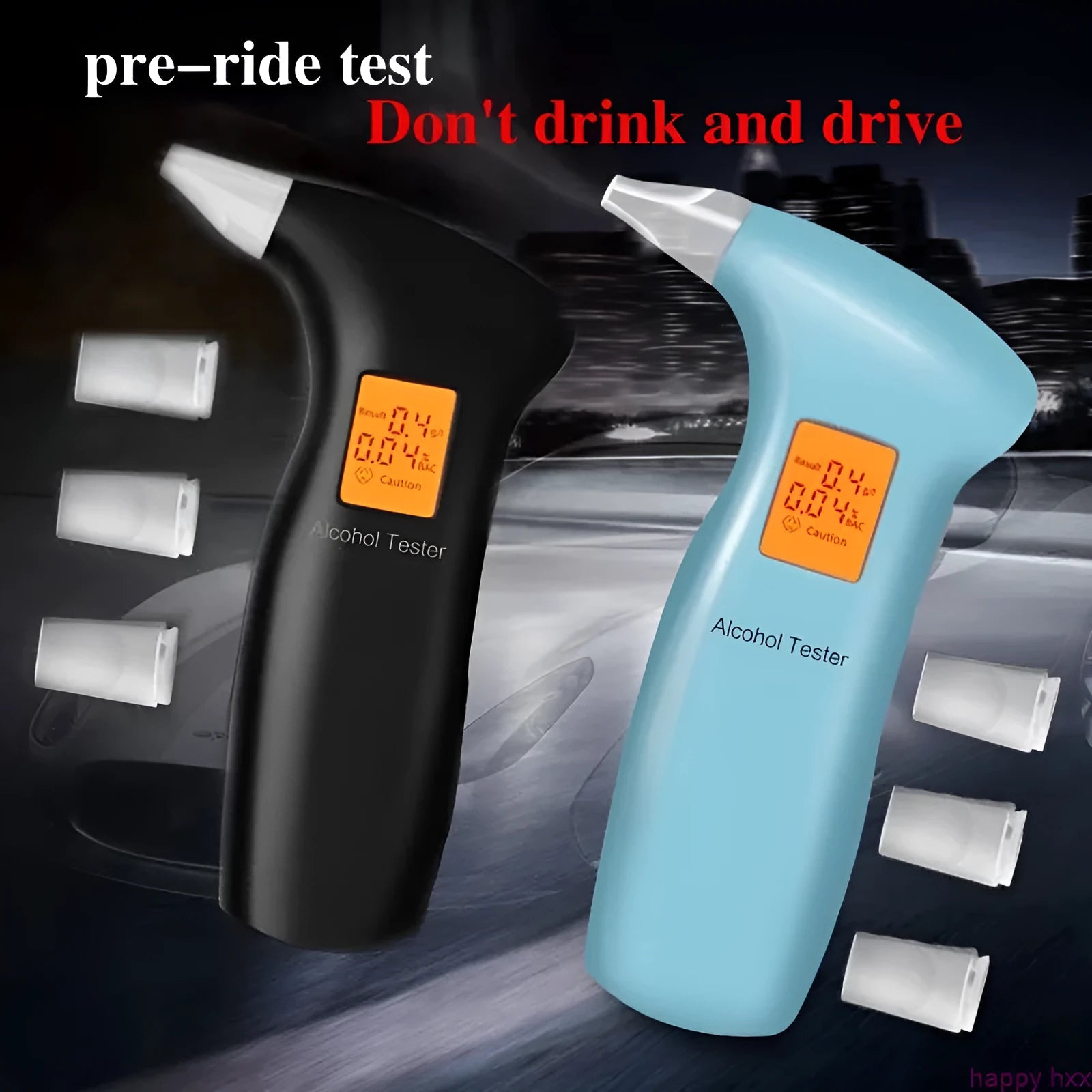 Portable orange light breath alcohol tester with four mouthpieces for drivers