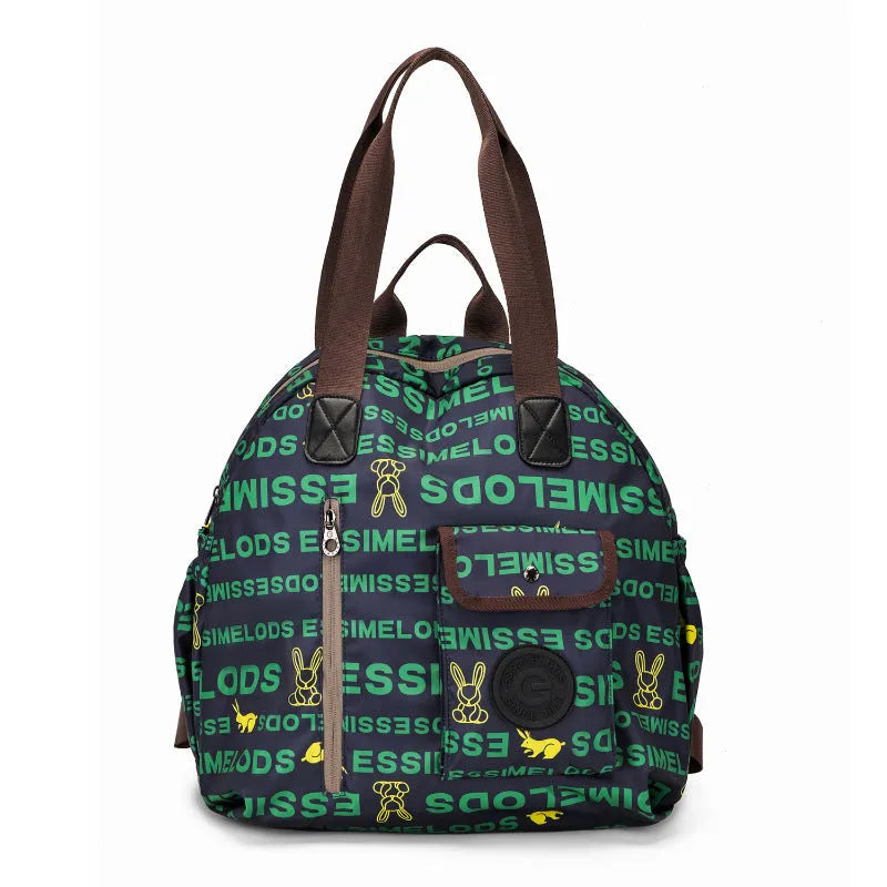 Women's large capacity backpack showing sandwich pocket design and 48cm height dimensions