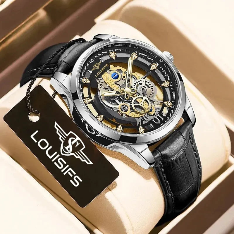 Men's Swiss quartz business watch with leather strap in three colour combinations