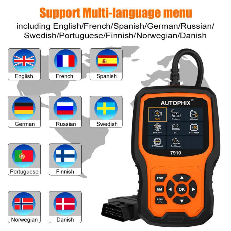 Autophix 7910 BMW diagnostic scanner tool with OBD2 connector for vehicle fault reading